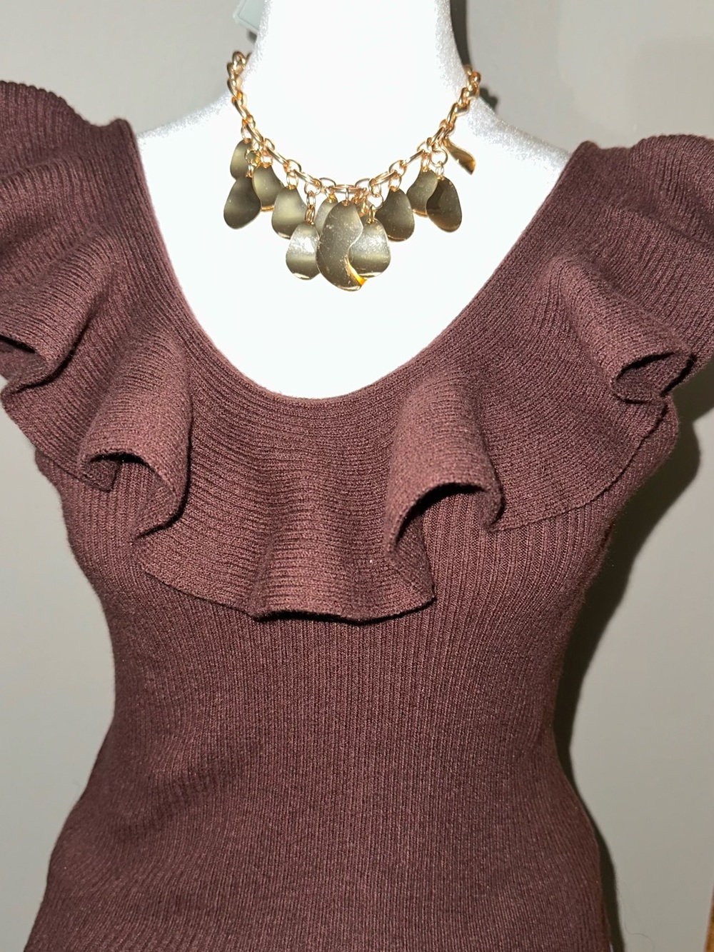 a new day Ruffled Scoop Neck Sweater - Chocolate Brown
